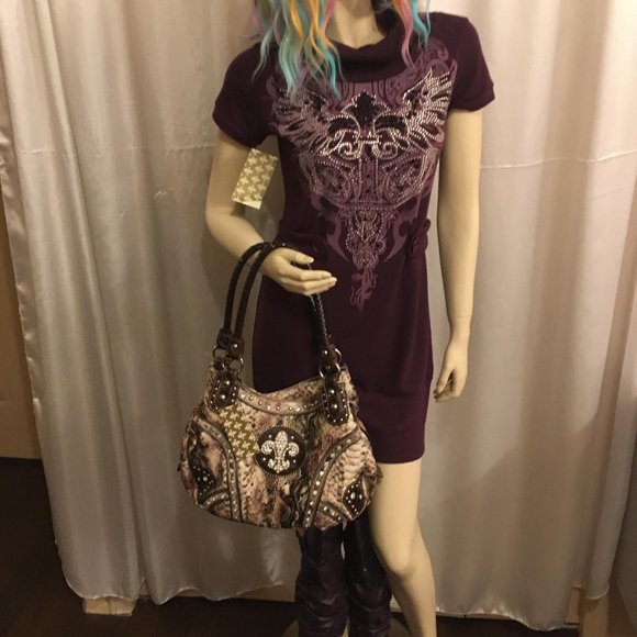 RARE FIND y2k deep purple dereon sweater dress with crystal details! - Picture 3 of 16